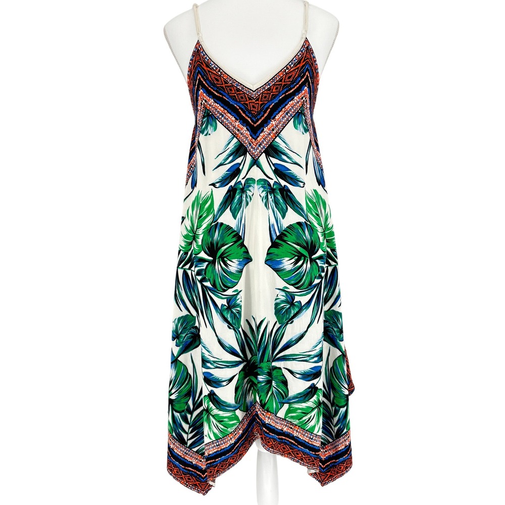 Flying Tomato Handkerchief Hem Midi Dress Tropical Palm Print Small Boho Beach - Picture 3 of 10